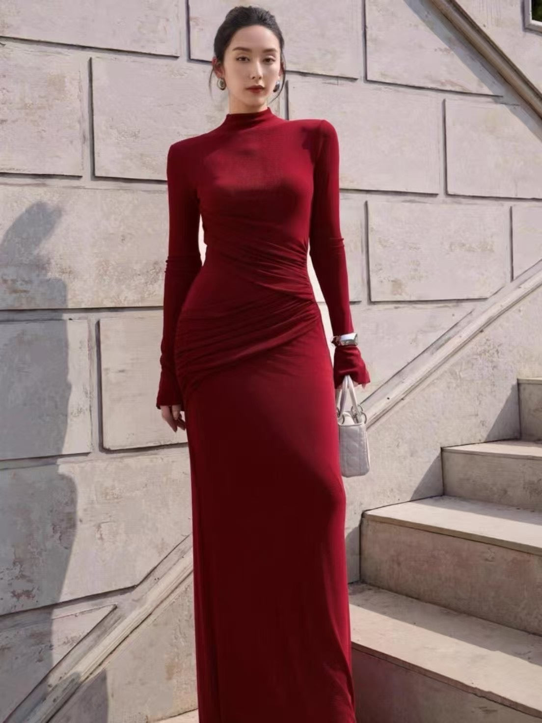 Crimson Ruched Gown