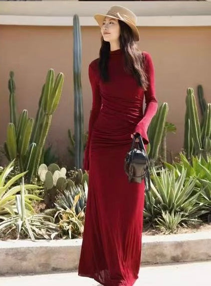 Crimson Ruched Gown