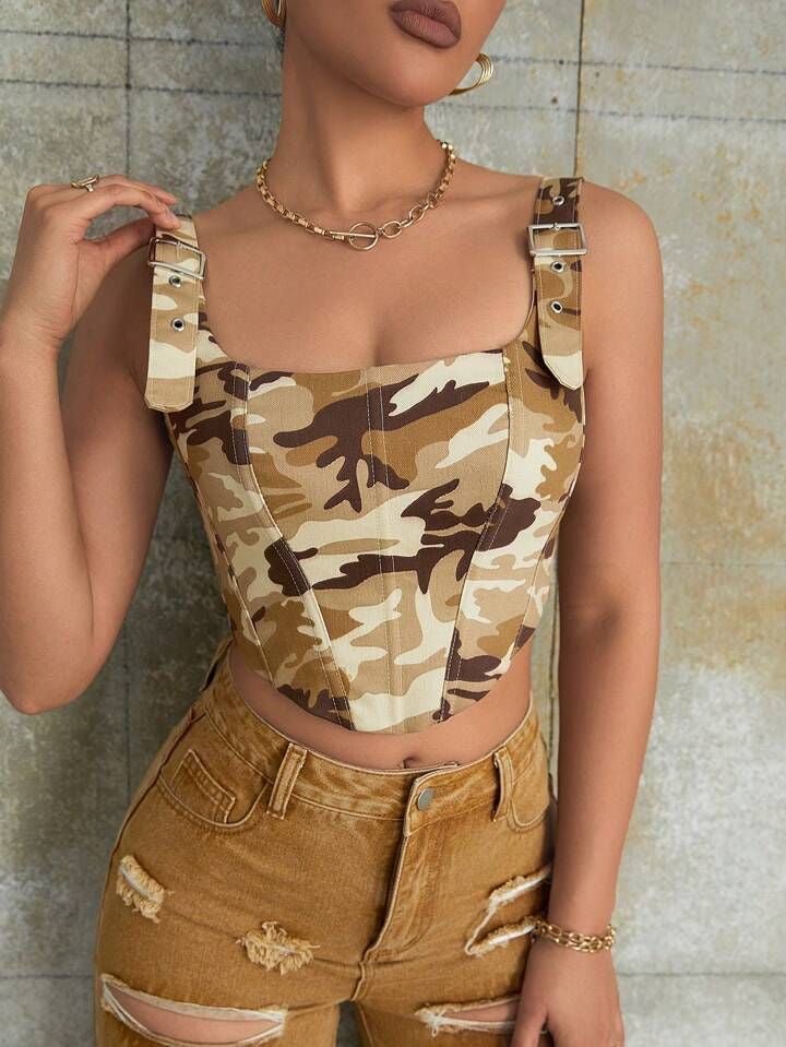 Camo Strap Corset Top - Moderélle