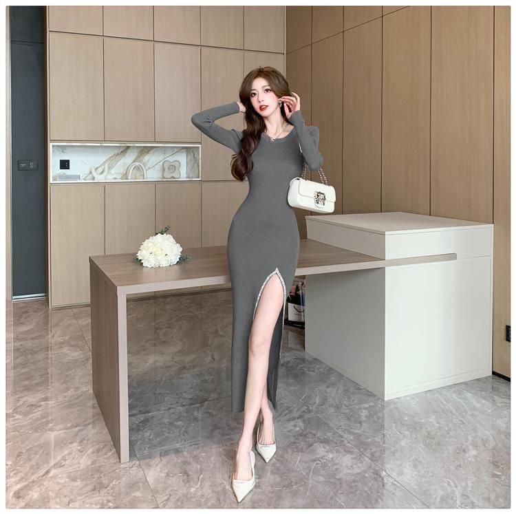 Glitter Slit Bodycon Dress - Moderélle