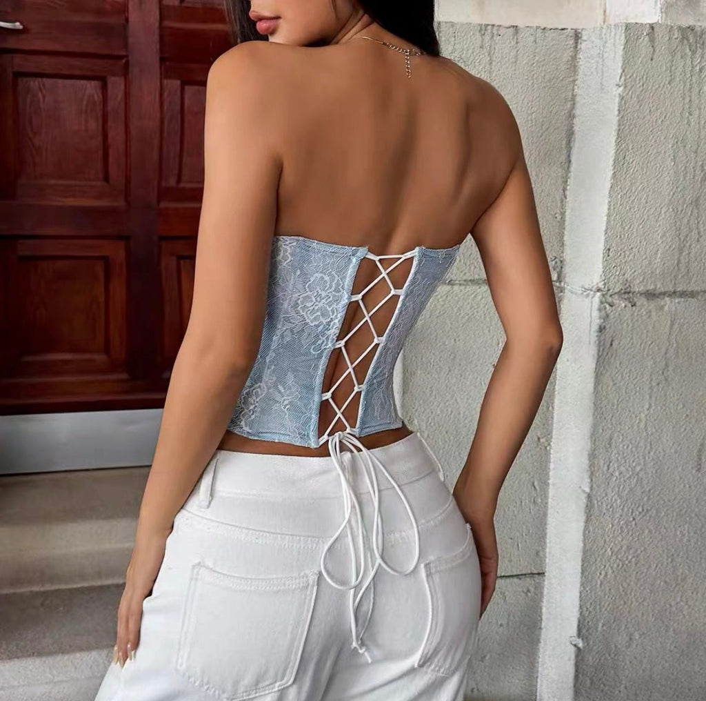 Lace Bleu Corset Top - Moderélle