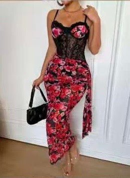 Leopard Print Lace Corset Midi Dress - Moderélle