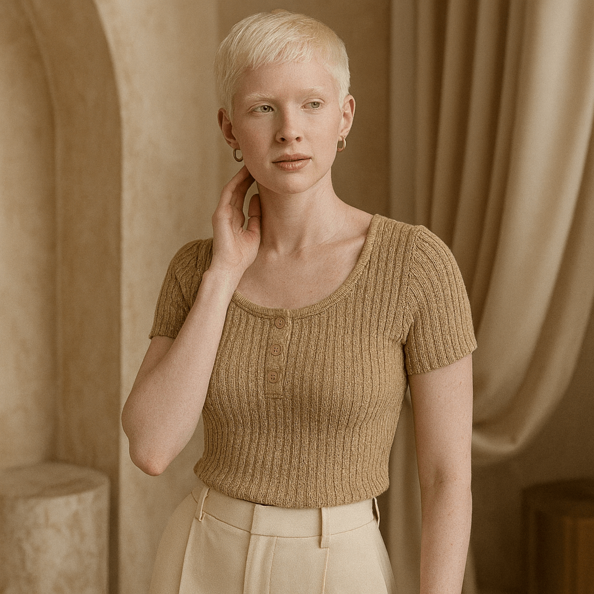 Moderélle ™ - Ribbed Luxe Top Beige - Moderélle