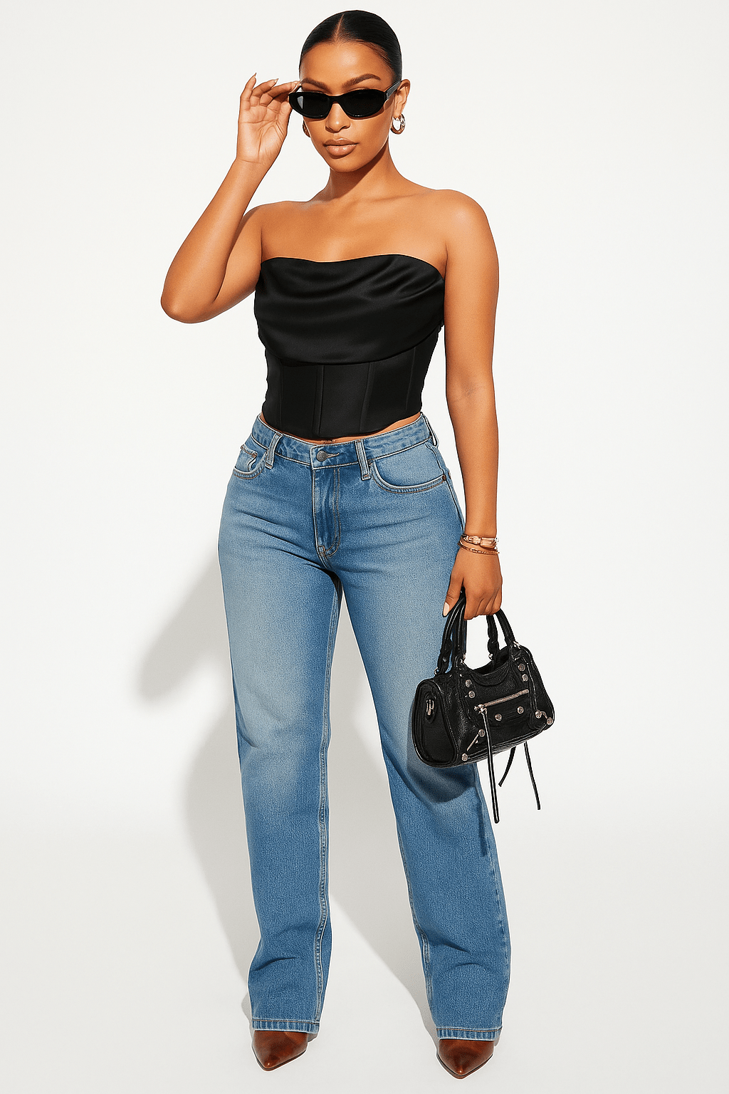 Noir Silk Corset Top - Moderélle