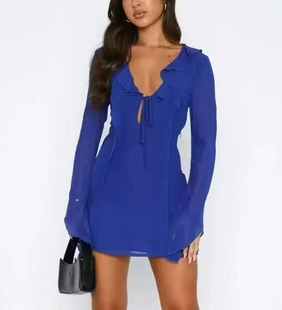 Ruffle Tie Front Mini Dress - Moderélle