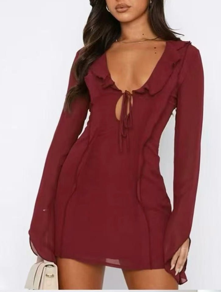 Ruffle Tie Front Mini Dress - Moderélle