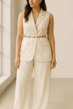 Women Sleeveless Satin Lightweight Suit Set - Moderélle